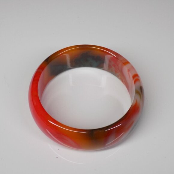 Agate Gemstone Wide Bangle Bracelet Orange Blue Multicolor Heavy 81.2 grams - Picture 2 of 8
